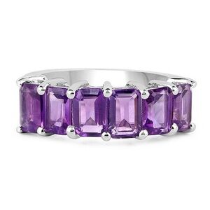 3.30 ctw Amethyst Bar Ring Octagon Cut
Baguette Band Sterling Silver Ring 8.5